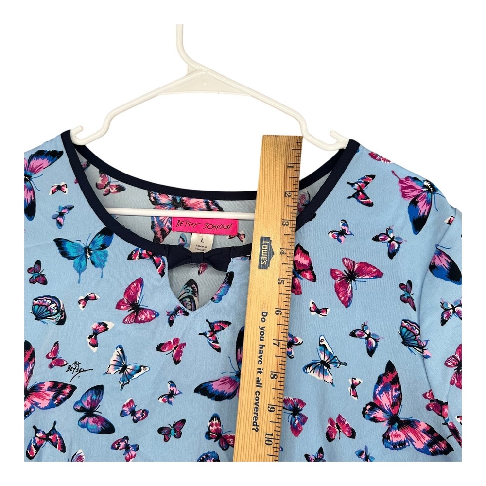 Betsey Johnson Light Blue Butterfly Print Short Sleeve Top - Picture 11 of 14